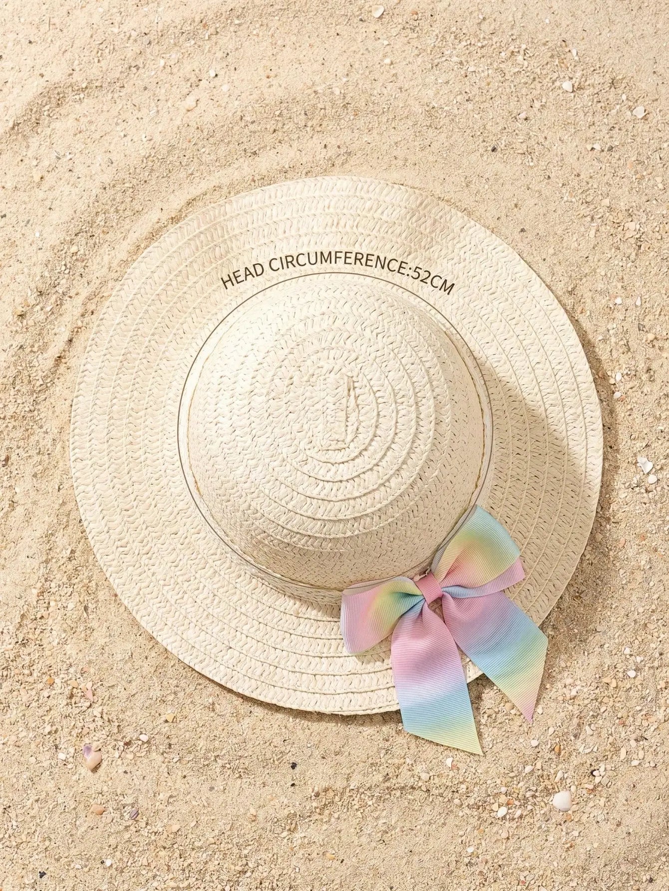 1Pc 1-5Y Girls Beige Straw Hat With Colorful Bow Light Breathable Sun Hat For Beach Outdoor Sports Holiday Daily Wear
