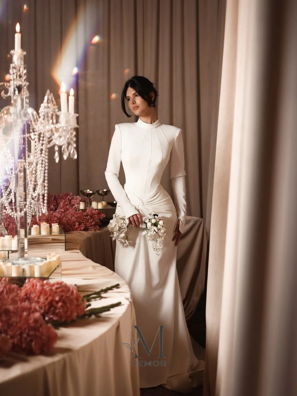 Semor Customized Simple Mermaid Wedding Dresses 2026 O-Neck Full Sleeves Bridal Gowns For Women high quality Dubai فساتين طويلة