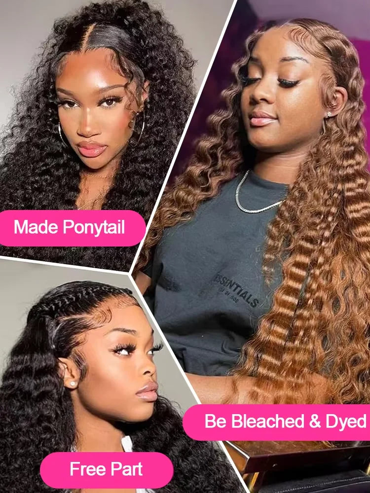 36Inch Deep Wave 13x6 7x6 Human Hair Max-lace Frontal Wigs 220% Density Remy 13x4 360 Full Lace Frontal Wig PrePlucked For Women