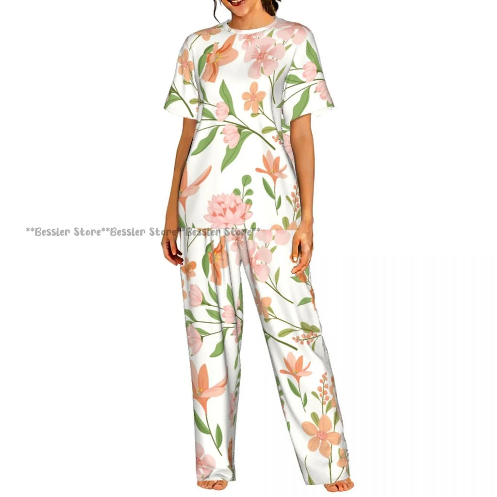Women's 2-piece set Delicate Daisy Floral Pajamas Short sleeved Top and Pants Sleepwear