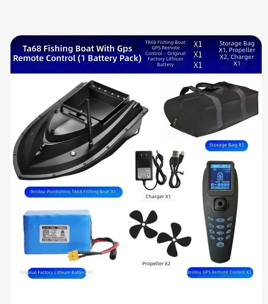 TRY&V New 12V High-Speed Big Cat Fishing Bait-Dispensing Boat with Cruise-Control ABS Material GPS Remote Control 1.5kg