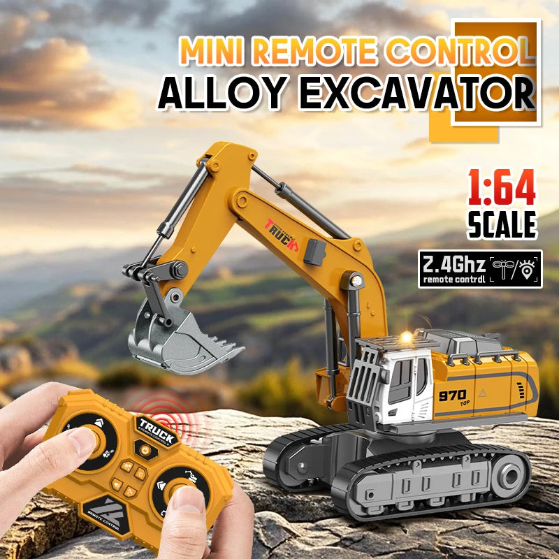 1:64 Mini RC Excavator Crawler Tipper Truck Remote Control Engineering Vehicle with Light and Sound Mini Gift Toy RC Truck