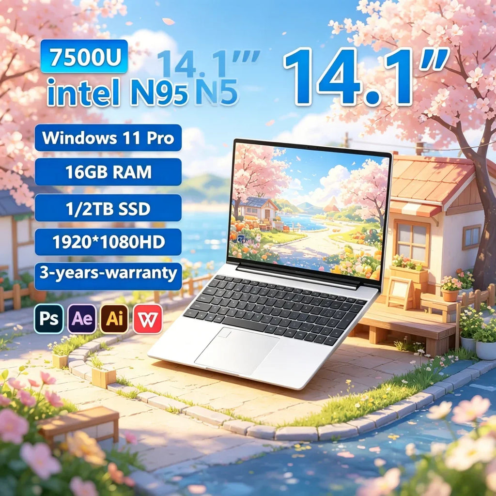 2026 Rarefied 14.1" Laptop N95 FHD IPS 120Hz Luminiferous Screen 7500mAh 32GB/2TB SSD Scintillant Keypad Papillary Pattern