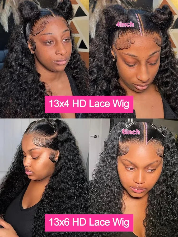 36Inch Deep Wave 13x6 7x6 Human Hair Max-lace Frontal Wigs 220% Density Remy 13x4 360 Full Lace Frontal Wig PrePlucked For Women