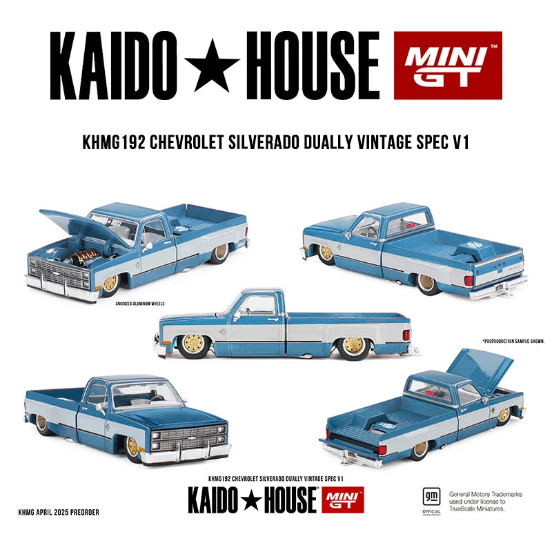 Ready to ship KHMG 192 1:64 Chevrolet Silverado Dually Vintage Spec V1 Openable Hood Diecast Car Model Kaido House MINIGT