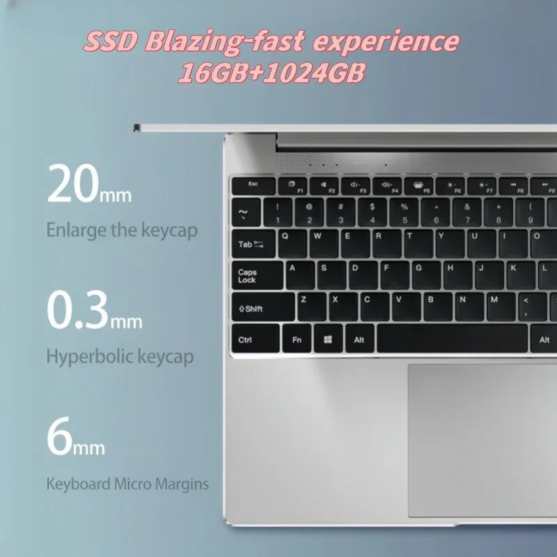Chic 14.1" HD Laptop Intel 4405U Ultra Slim 16GB RAM 2TB SSD Windows 11 Pro Home Office Gaming Notebook