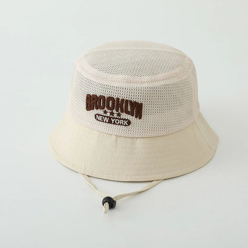 Letter Embroidered Baby Sun Hat Summer Mesh Breathable Boys Girls Fisherman Cap Fashion Patchwork Kids Panama Bucket Hats