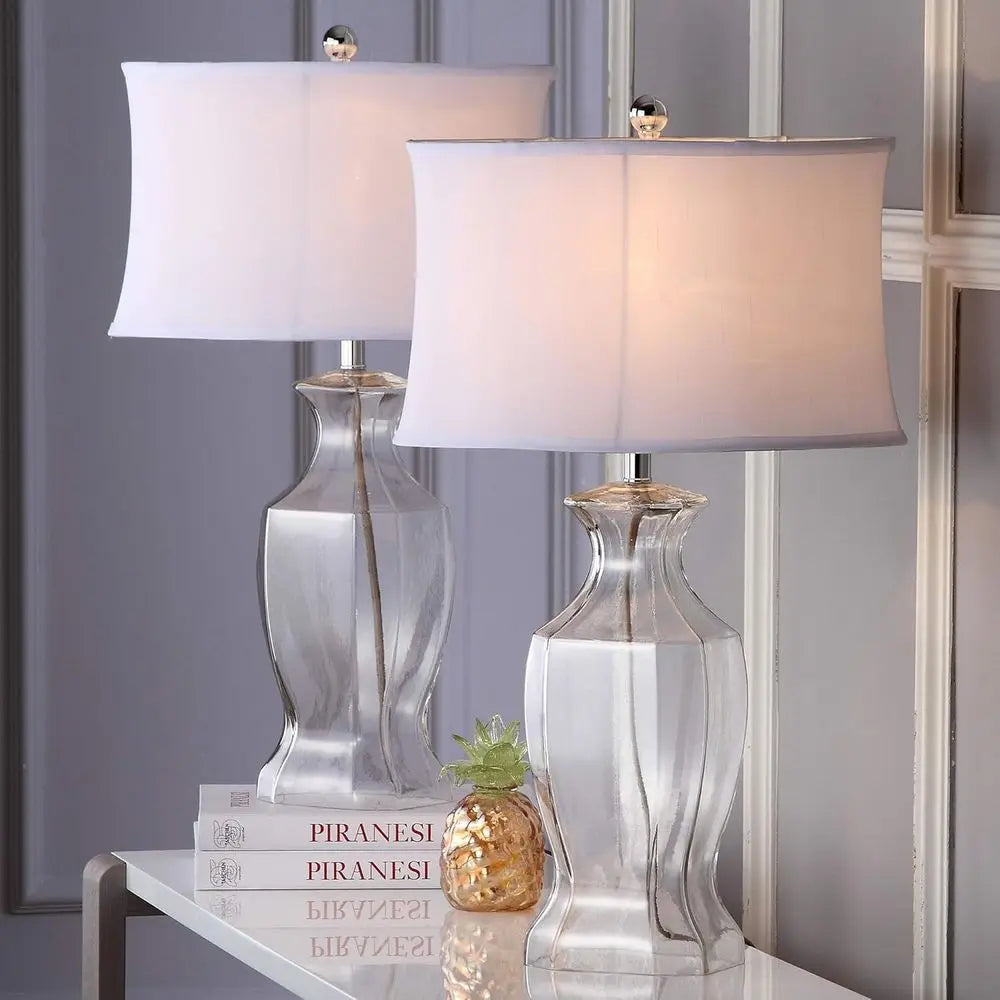 Clear Glass 28-inch Table Lamp Set for Bedroom, Living Room, and Office Desk with 2 LED Bulbs