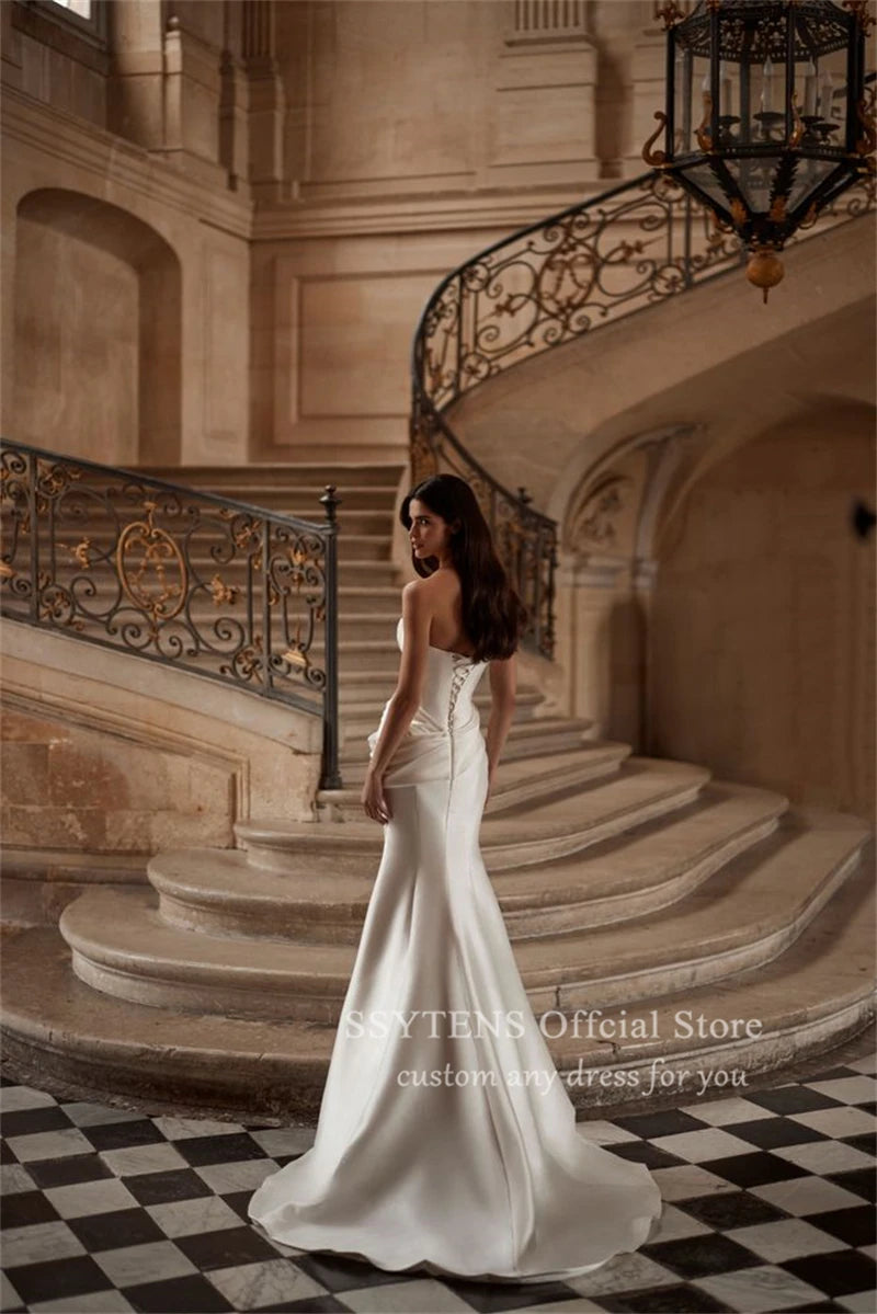 SSYTENS Sexy Mermaid Stain Wedding Dresses Sleeveless Floor Length Bridal Gowns Corset Back Bride Dress Custom Vestidos de novia