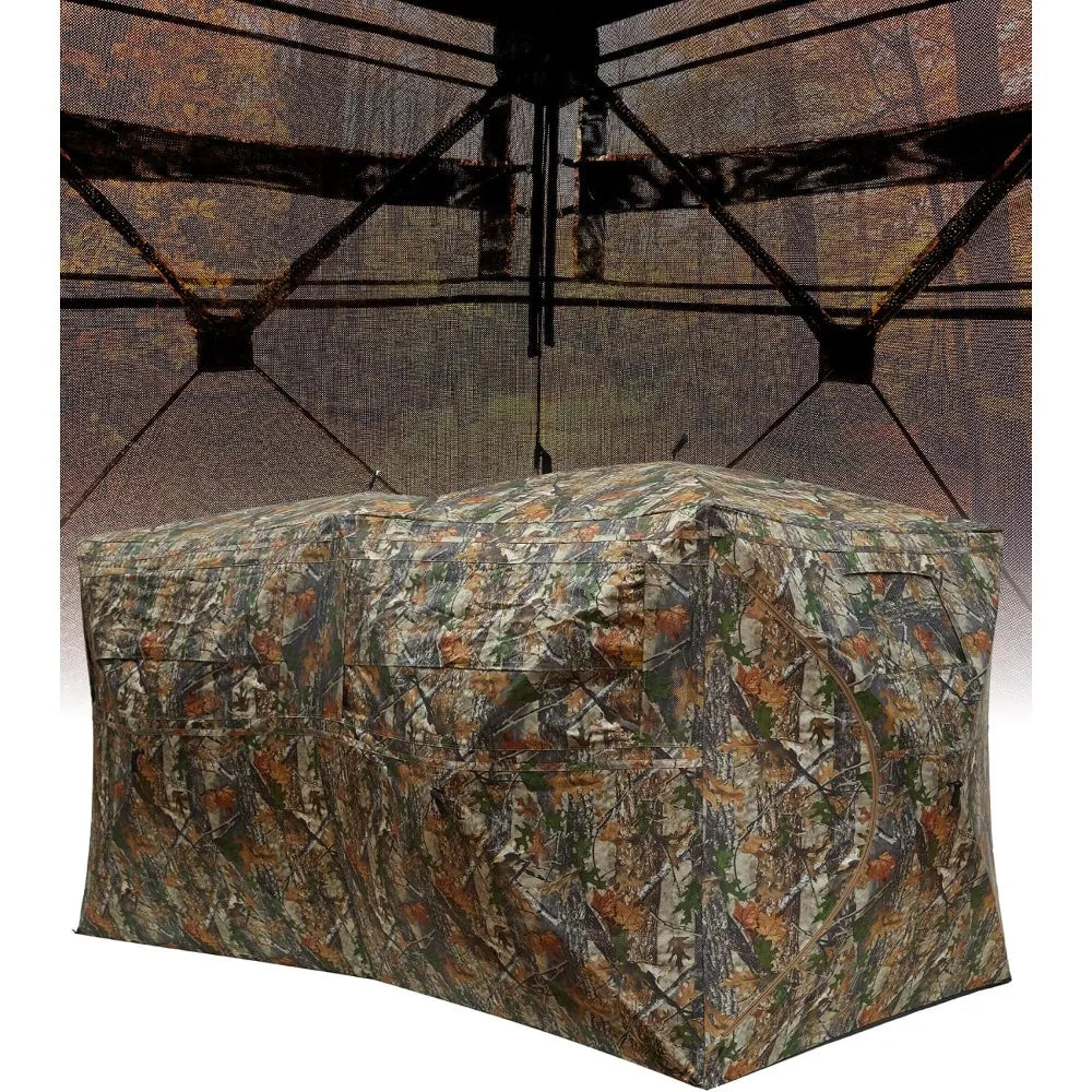 Pop Up Ground Hunting Blind with 270° See Through View Windows 4-6 Hunters Waterproof Camouflage Hunting Tent Sturdy Carry