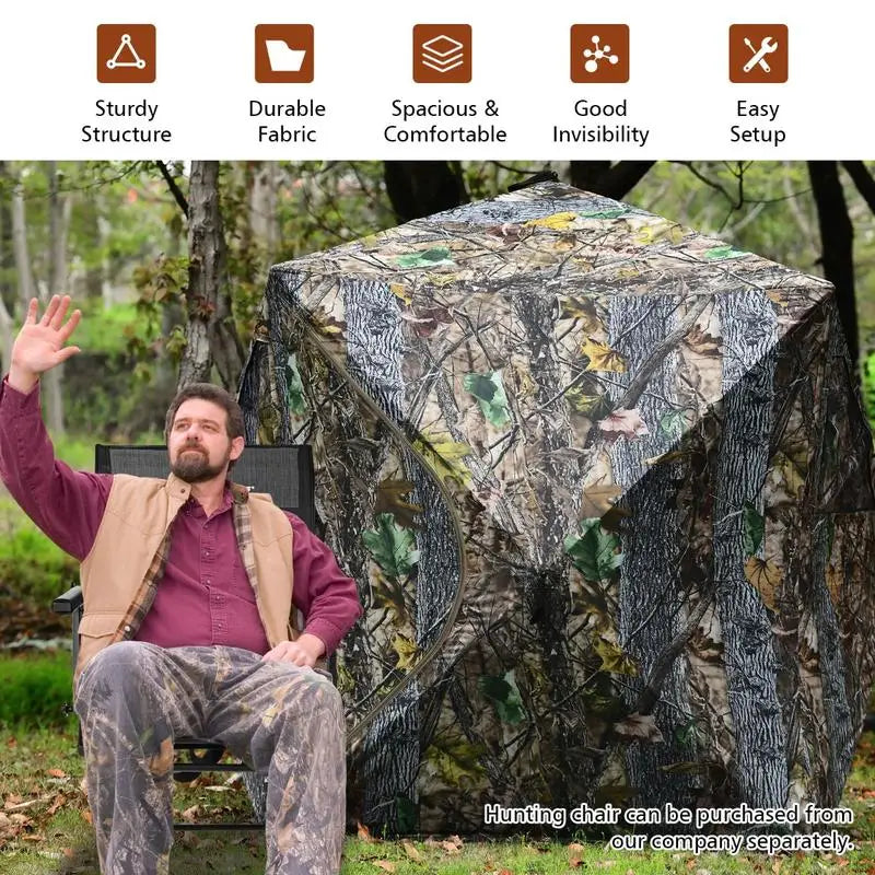 Portable Hunting Blind with Ground Stakes and Tie-Downs for Deer and Antelope, Outdoor Concealment Shelter for Field Hunting