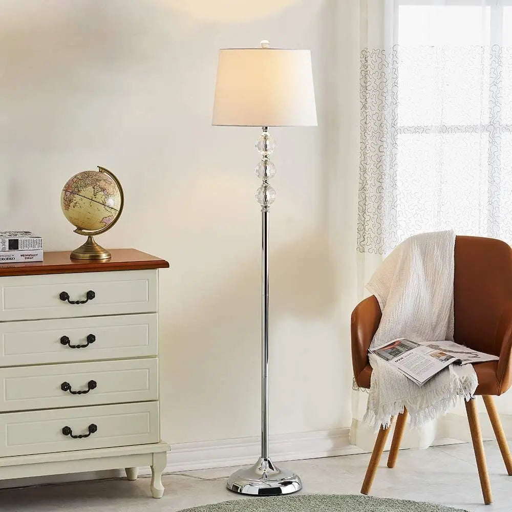 61 Elegant Crystal Standing Lamp for Living Room, 3-Way Dimmable with White Shade, Ideal for Bedroom or Study
