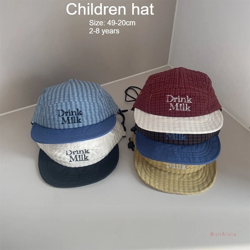 Kids Soft Brim Baseball Cap 49-53cm 2-8 Years Fashion Plaid Embroidery Sun Hat Boys Girls Baby Parent-child Adjustable Casquette