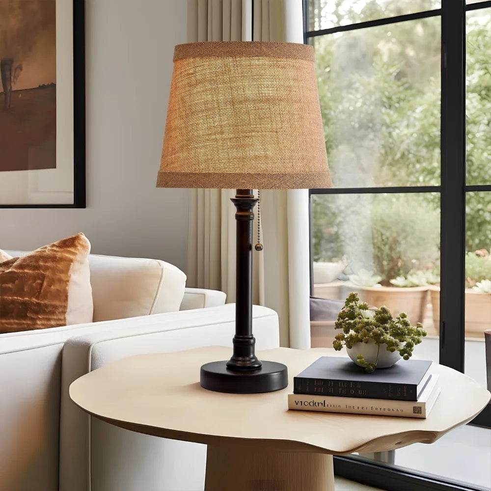 19.5" Small Table Lamp for Bedroom Nightstand - Black Fabric Shade, Living Room, Desk Reading, Kids Room, Office, Dorm