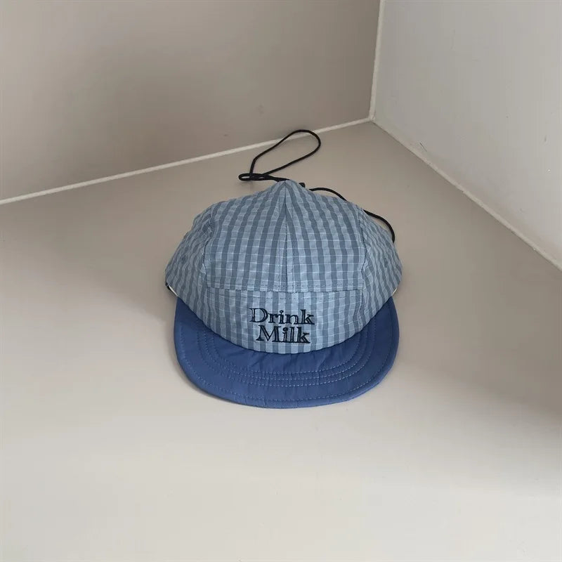 Kids Soft Brim Baseball Cap 49-53cm 2-8 Years Fashion Plaid Embroidery Sun Hat Boys Girls Baby Parent-child Adjustable Casquette