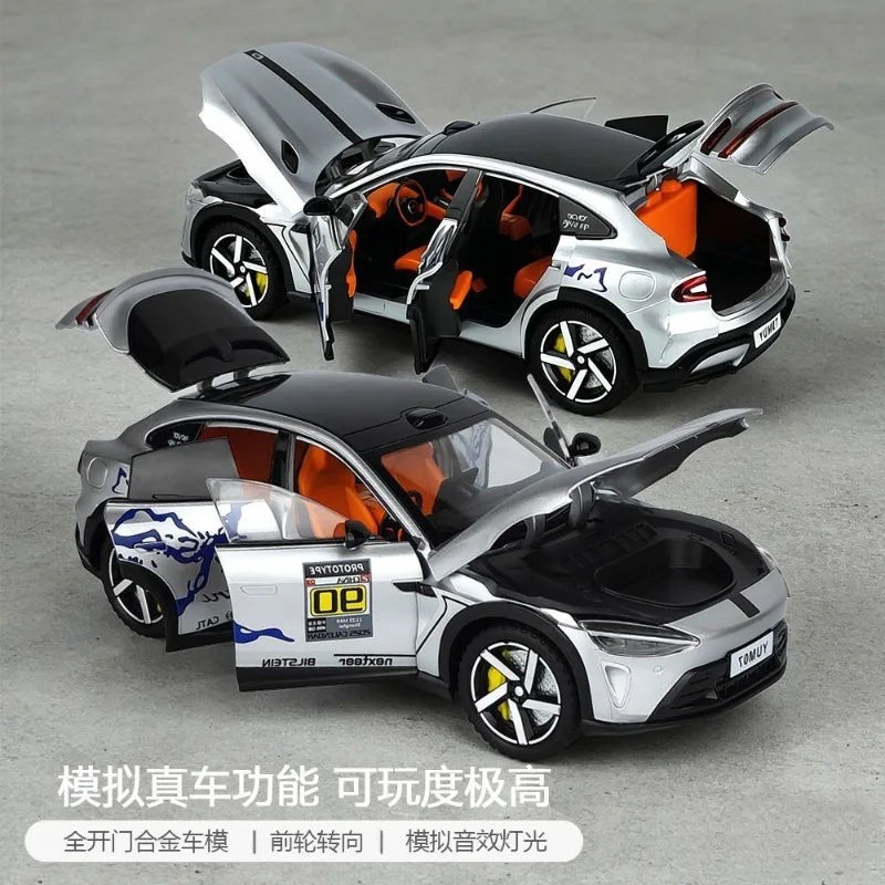1:24 YU7 Diecast Alloy Electric Car Model with Graffiti Livery Full Open Doors Shock Absorption for Car Collectors Hobby Display