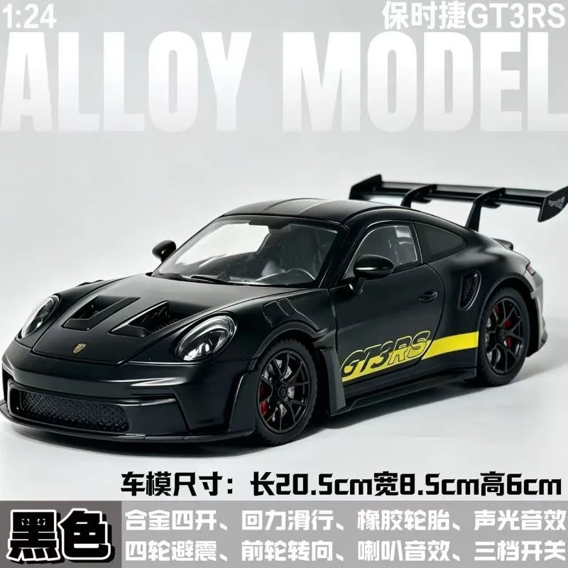 1:24 Porsche 911 GT3 RS Diecast Alloy Sports Car Model with Openable Doors Front Wheel Steering for Collectors Hobby Display