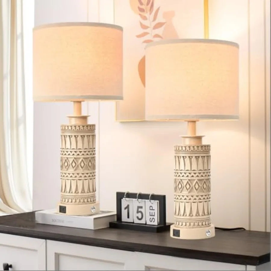 23IN Table Lamps for Living Room Set of 2 End Table Lamps Touch Control Table Lamp Dimmable Bedside Lamps USB A+C Ports Farmhou
