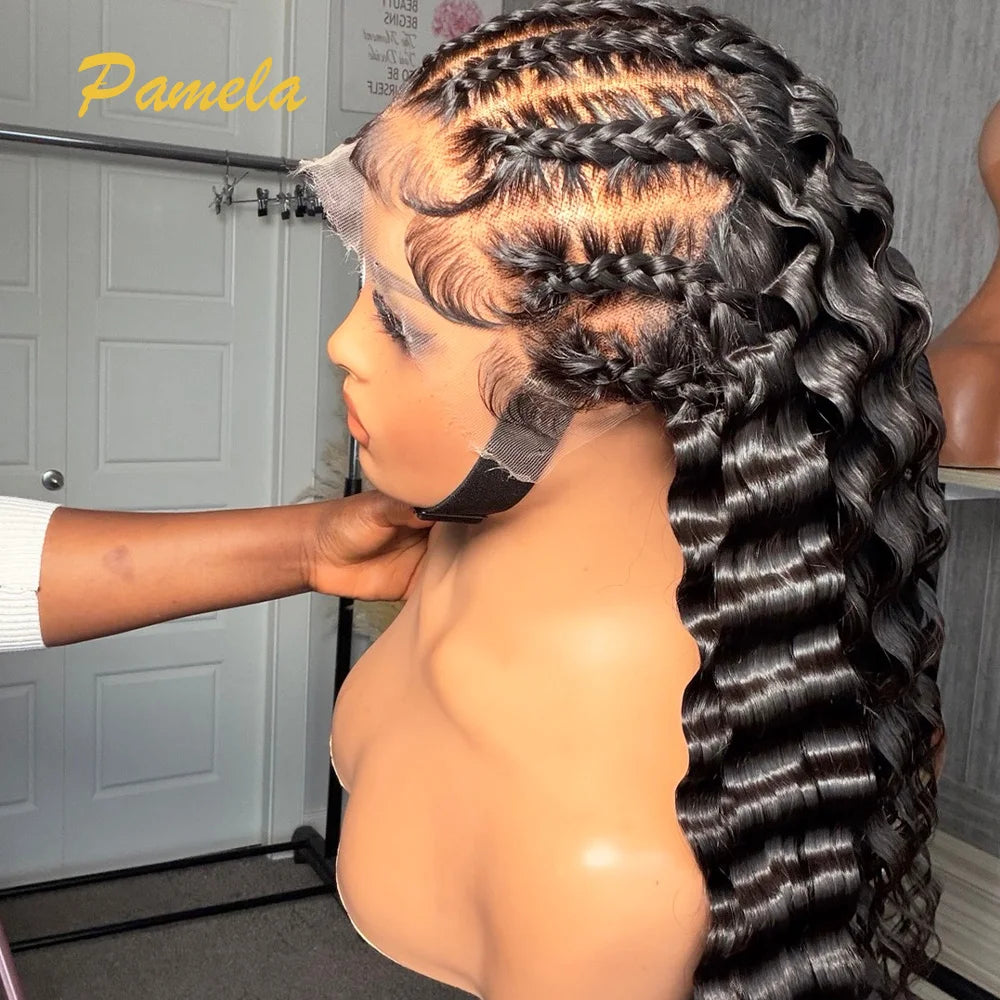 Handmade Pre Braided Wigs Pre Plucked Pre Bleached Cornrows with Curly Wig Human Hair 9x6 Pre Styled 100% Human Hair