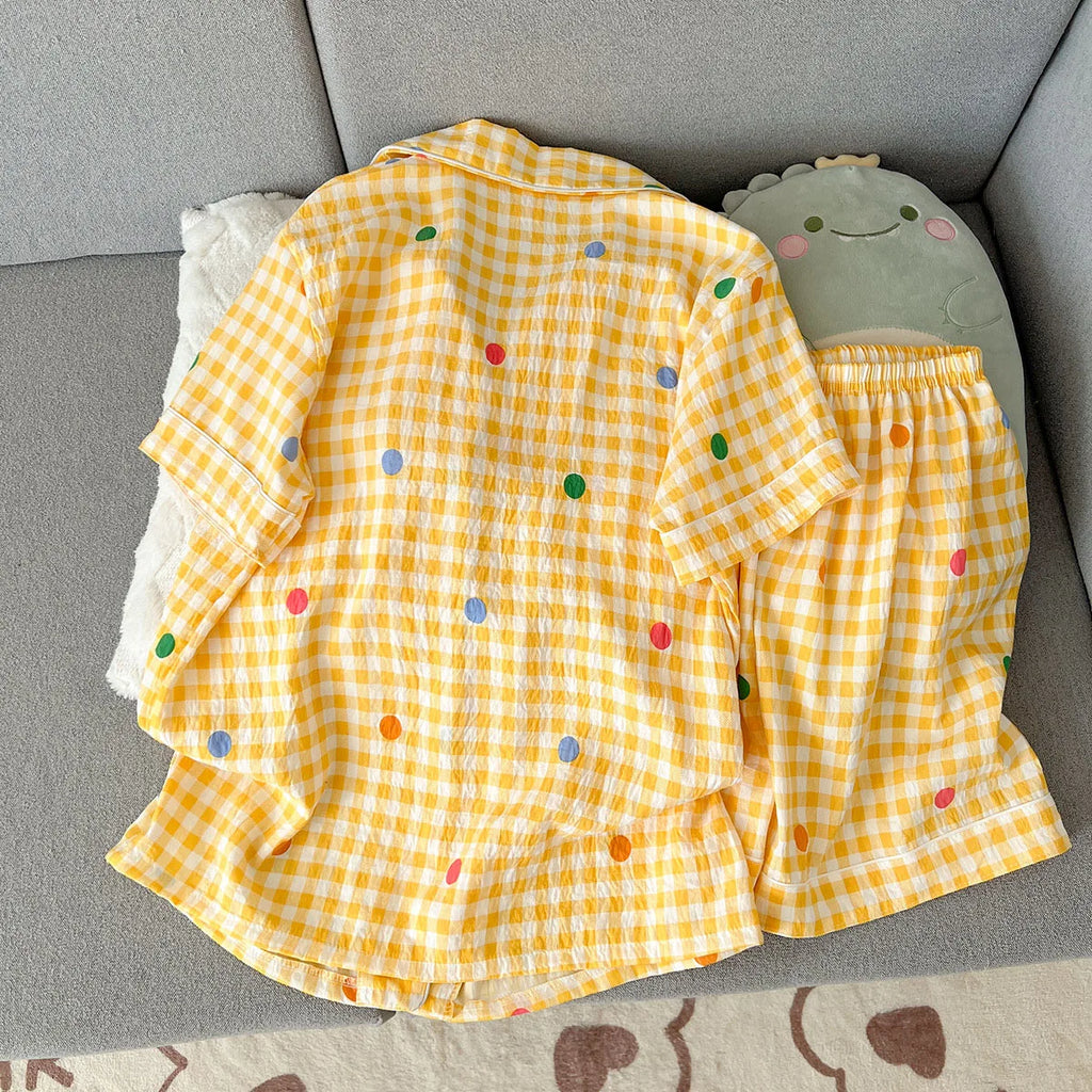 Summer Short-sleeved Cloud Cotton Pajama Set for Women, Comfortable and Trendy, Shorts That Can be Worn Outside, Home Wear Set