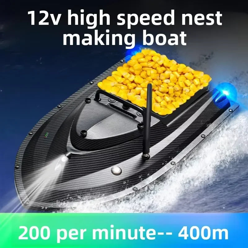 TRY&V New 12V High-Speed Big Cat Fishing Bait-Dispensing Boat with Cruise-Control ABS Material GPS Remote Control 1.5kg
