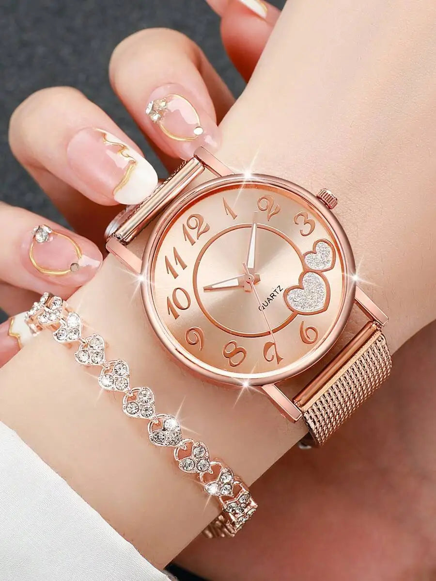 1pc Round Pointer Quartz Watch & 1pc Bracelet As A Gift For Students Returning To School