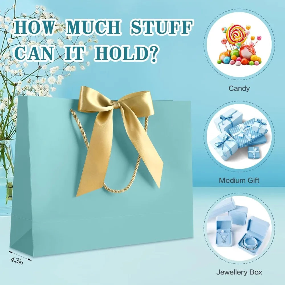Medium Gift Bags with Handles 13 Inch Gift Bags for Presents with 2 Tissue Paper and 1 Card for Graduation Baby Shower Wedding Birthday Party Fathers Day Mothers Day Baby Blue