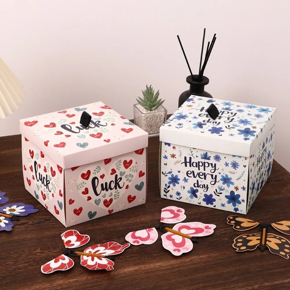 Multicolor Flying Butterfly Gift Box Auto Expand Paper Exploding Gift Box Novelty Wind Up Mechanism Present Box