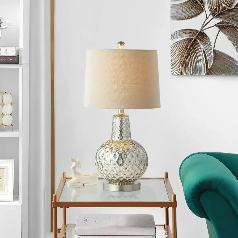 24-inch Silver/Ivory Shade LED Table Lamp for Bedroom, Living Room, Home Office, Desk, Nightstand