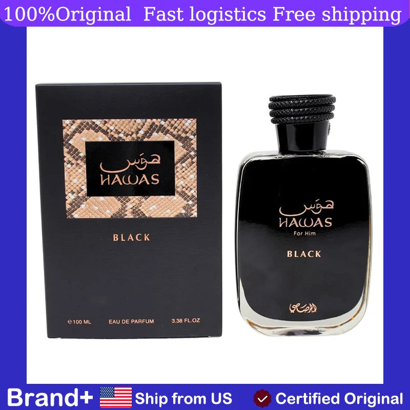 Original Arabic Perfume RASASI HAWAS BLACK For Men Eau De Parfum Hair and body spray 100ML Arabian women's perfume Eastern-Middle Eastern fragrance long lasting fragrance Cologne Pheromone Portable