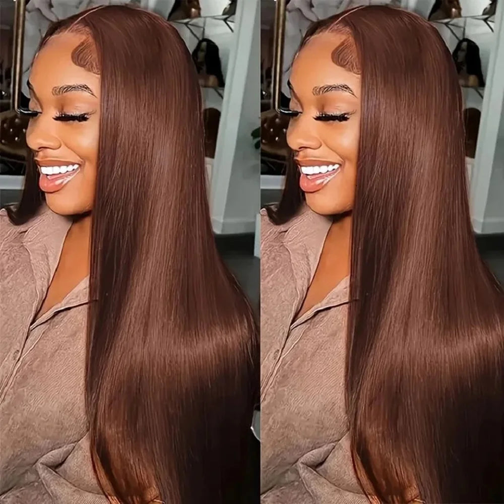Chocolate 13x4 HD Lace Front Wigs 200 Density #4 Brown Colored Straight Human Hair 46 Inch 13x6 Transparent Lace Frontal Wigs