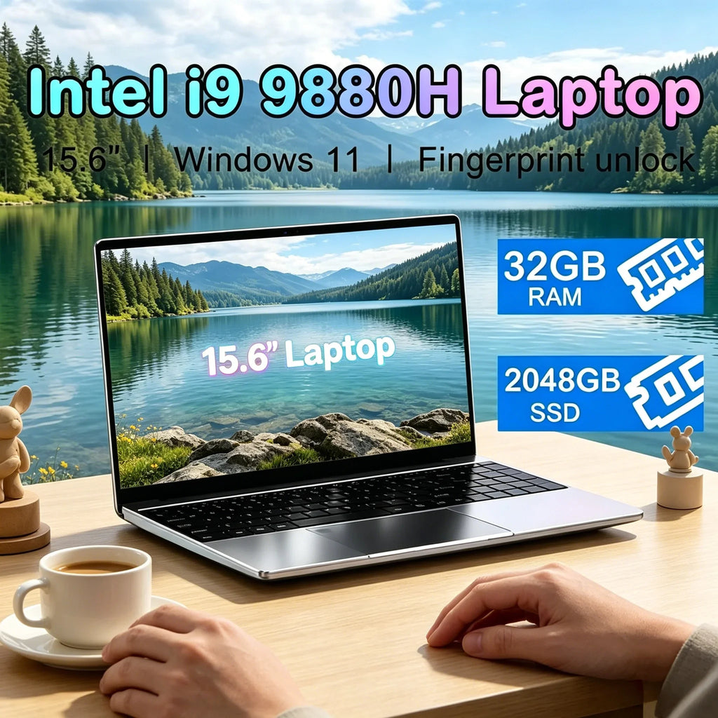 High Speed 15.6 Inch Notebook Computer Intel I9-9880H 32GB RAM 2TB SSD Ultra Slim Home Working Gaming Laptop Windows 11