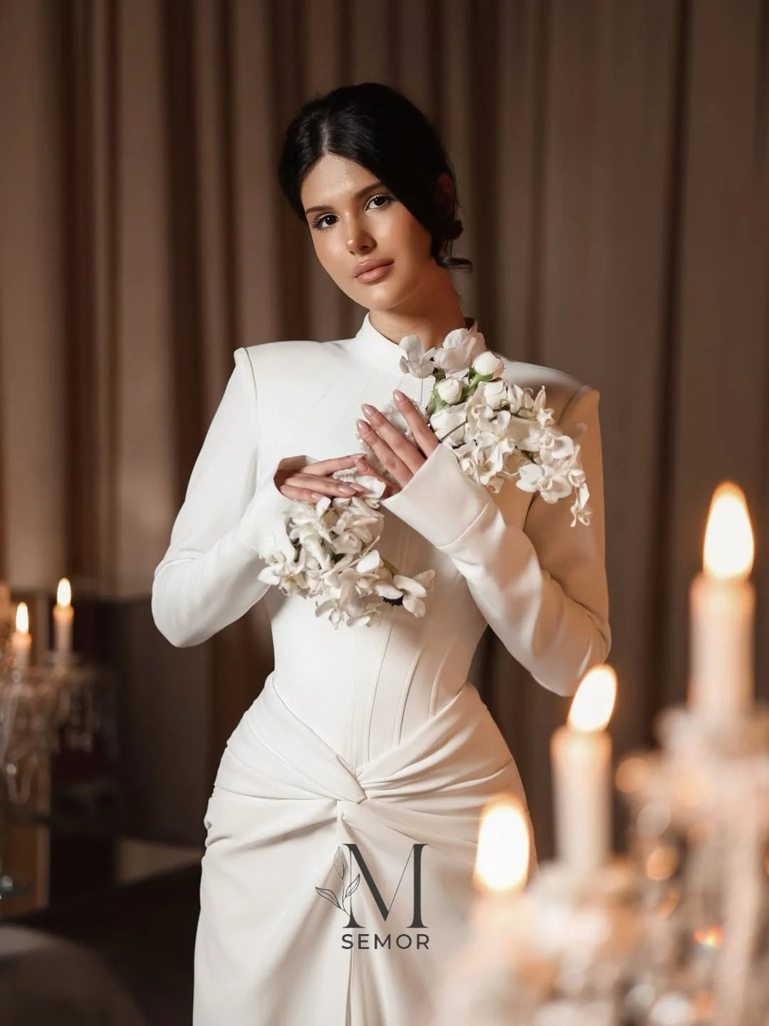 Semor Customized Simple Mermaid Wedding Dresses 2026 O-Neck Full Sleeves Bridal Gowns For Women high quality Dubai فساتين طويلة