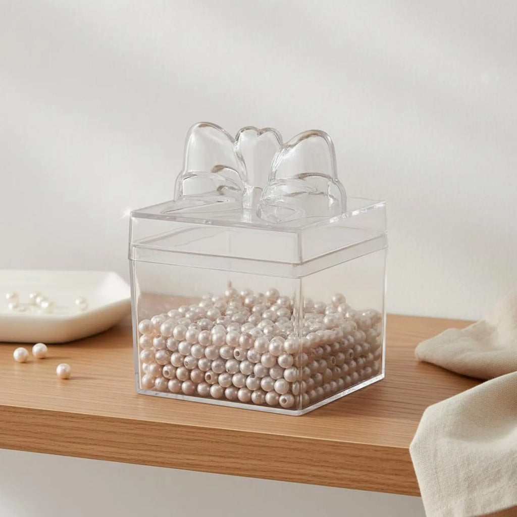 Clear Plastic Candy Box with Ribbon Multipurpose Transparent Candy Box Mini Cube Container Food Grade Small Item Storage