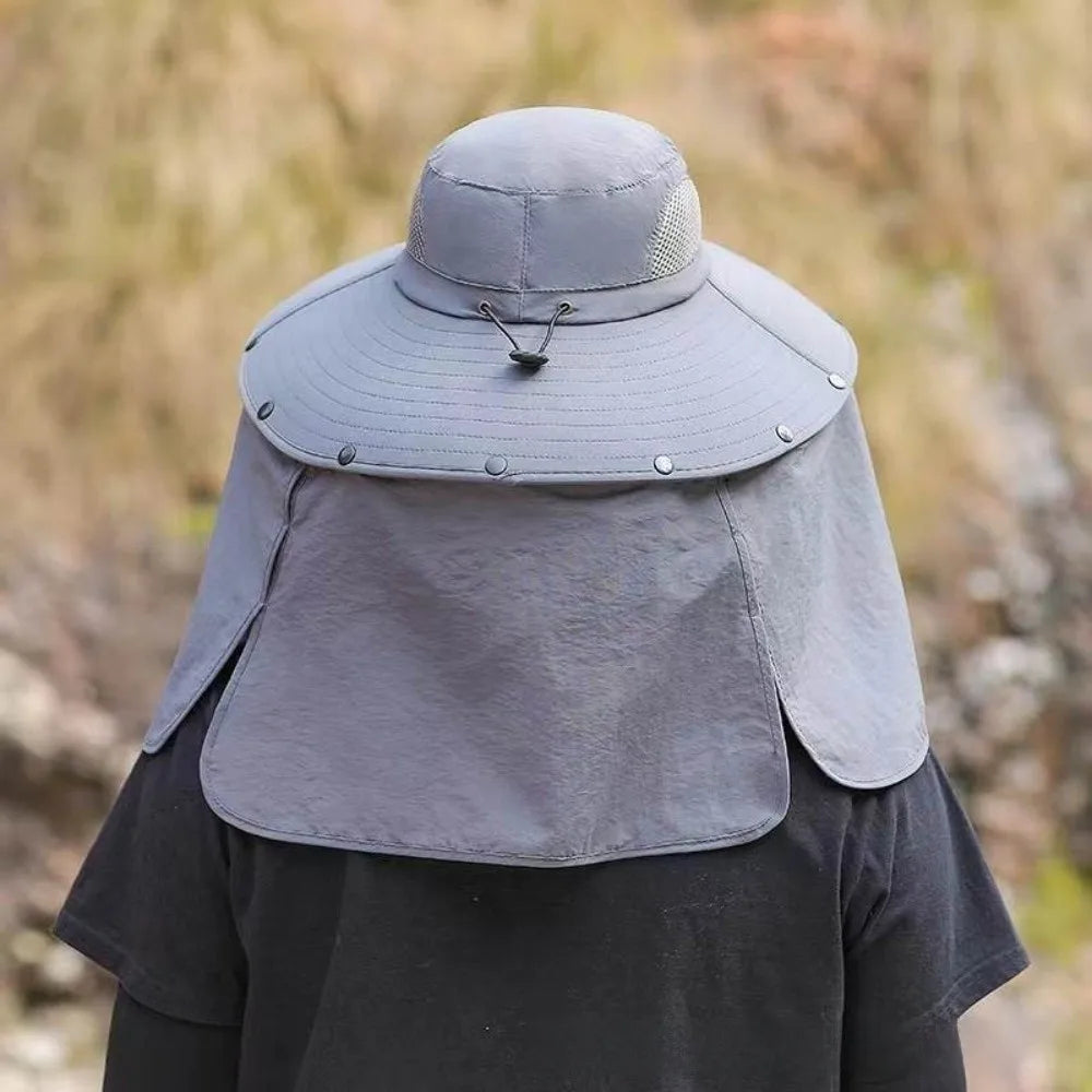 Removable Cloth Men Sun Hat Big Brim Neck Protection Women Visor Cap With Lanyard Sunscreen Summer Bucket Hat Women