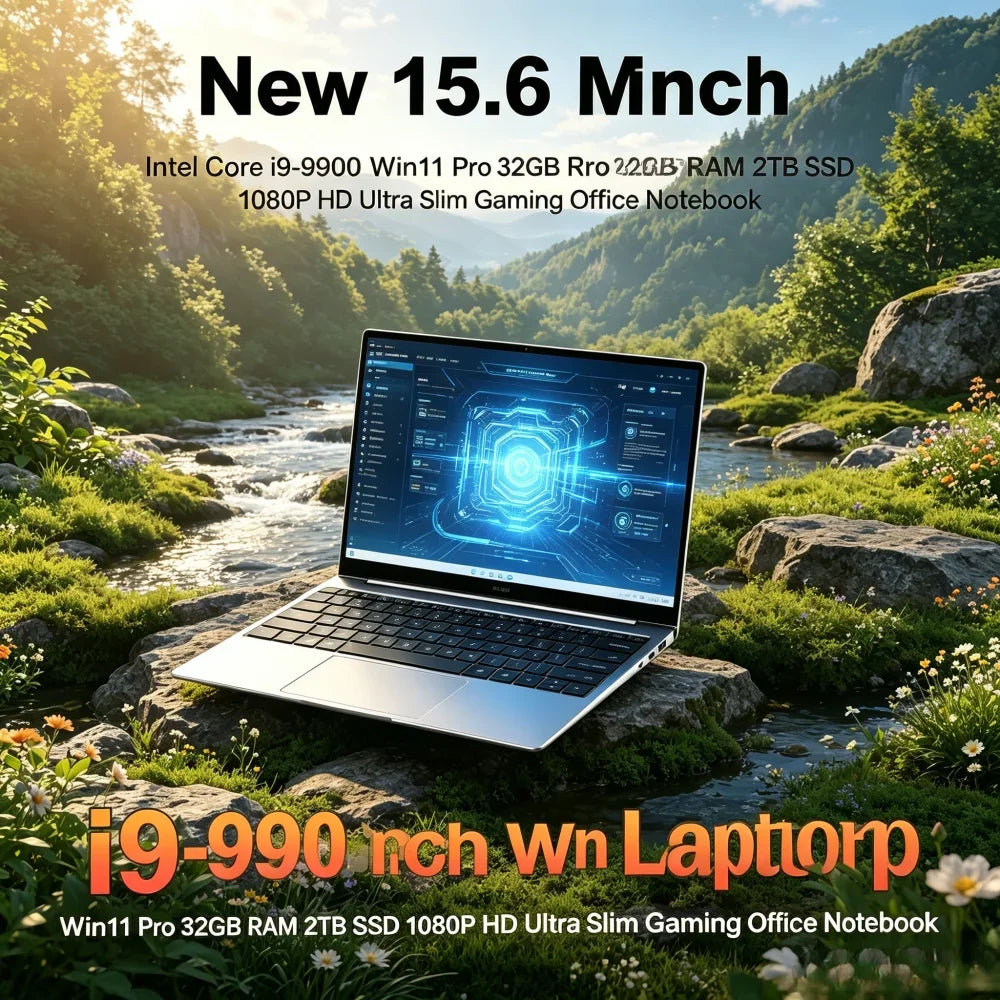 New 15.6" Ultra Slim Laptop Intel Core i9-9900 Win11 Pro 32GB RAM 2TB SSD 1080P HD Gaming Office Laptop