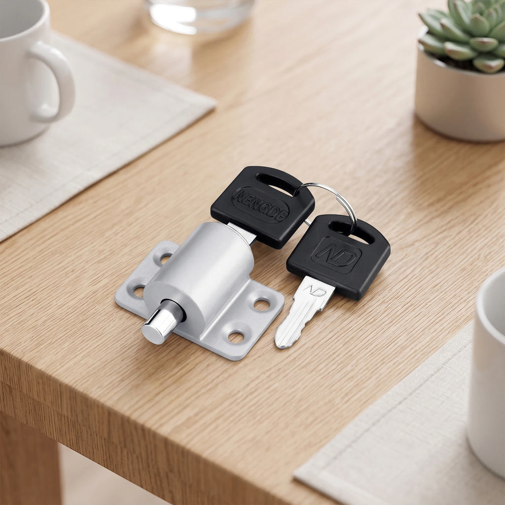 Aluminum Alloy Child Safety Protection Lock with Keys & Screws Push-In Key Latch for Child Home Safety Bedroom Office Balcony