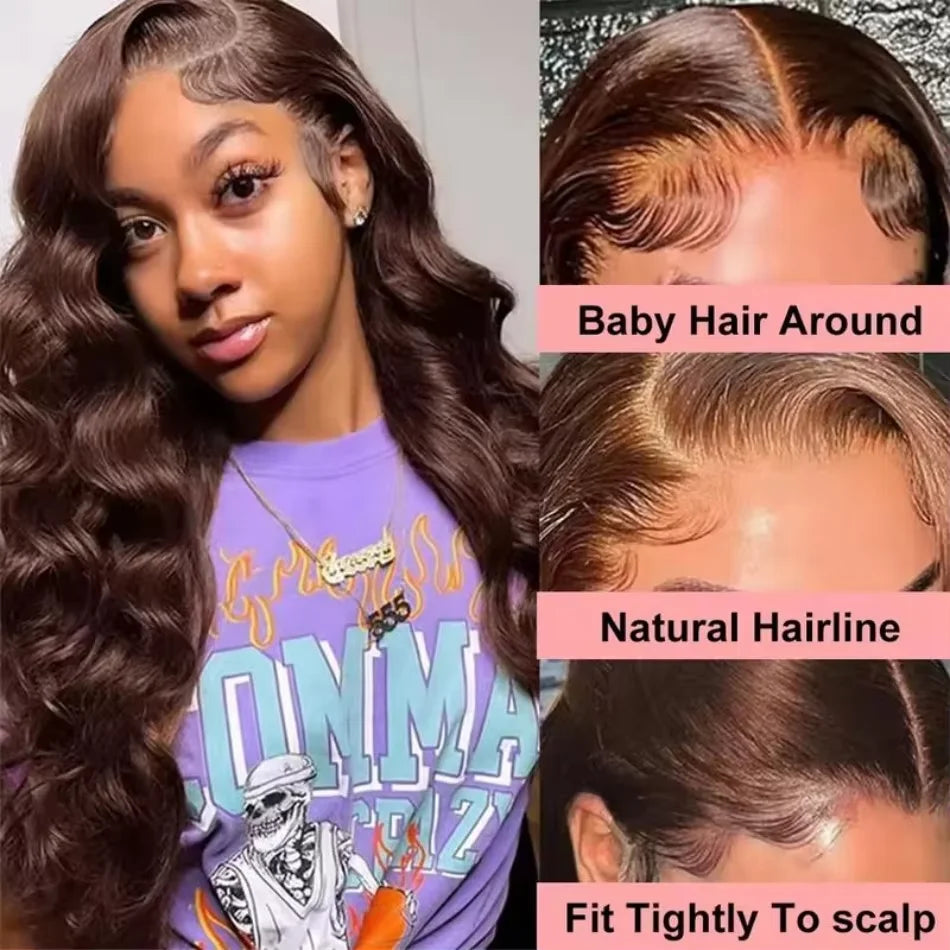 Brazilian 36 38 inch Chocolate Brown 13x4 HD Lace Front Human Hair Wigs Body Wave Glueless Lace Fontal Wig For Women Pre plucked