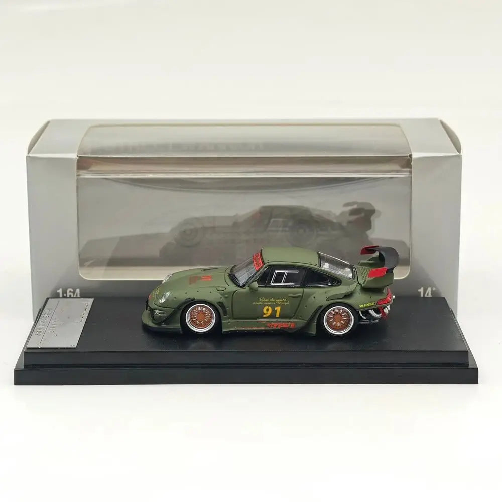 SW 1:64 for 993 Rauh-Welt Begriff #98 #91 Matte Pink/Green Diecast Model Car Miniature Limited Collection Toy Vehicle Models