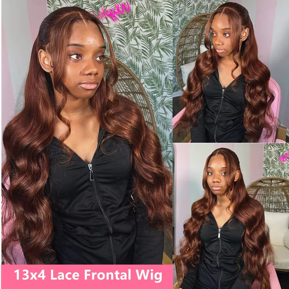 Brazilian 36 38 inch Chocolate Brown 13x4 HD Lace Front Human Hair Wigs Body Wave Glueless Lace Fontal Wig For Women Pre plucked