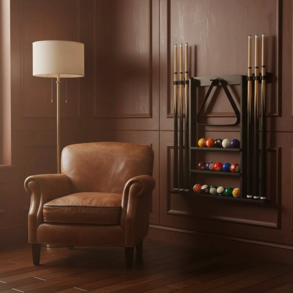 Billiard Cue Rack Black Finish Billiard Cue Stand Game Furniture Easy to Install Sports Storage Scratch Protection for Club Room