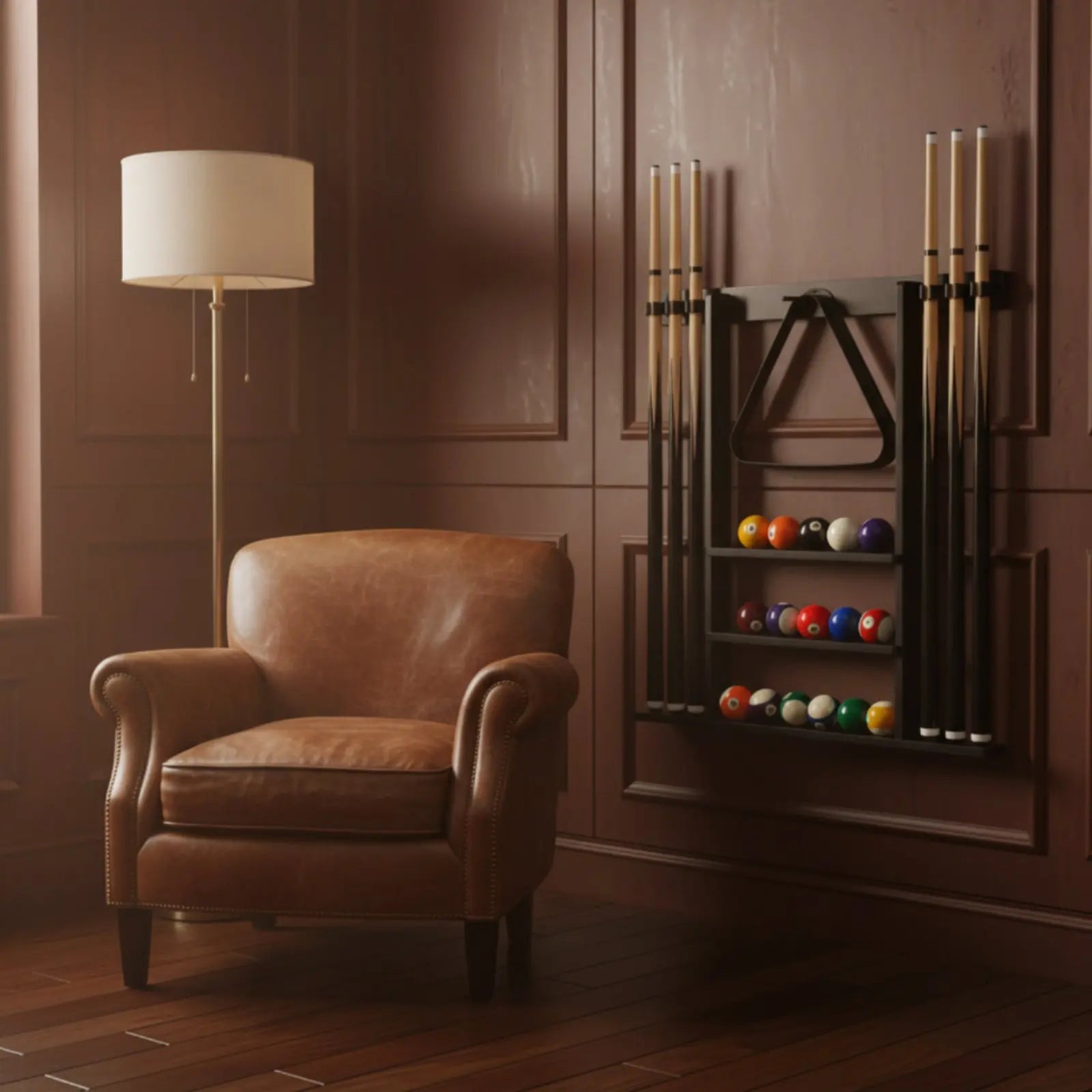 Billiard Cue Rack Black Finish Billiard Cue Stand Game Furniture Easy to Install Sports Storage Scratch Protection for Club Room