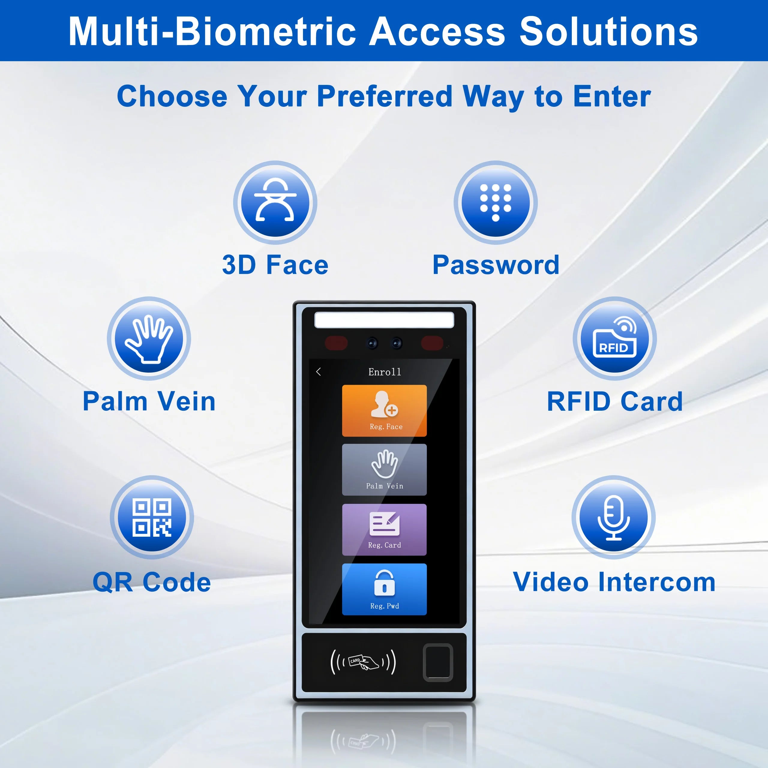 8" Multi-Biometric Access Control & Attendance Terminal - Face Fingerprint Palm Vein, WiFi 4G TCP/IP