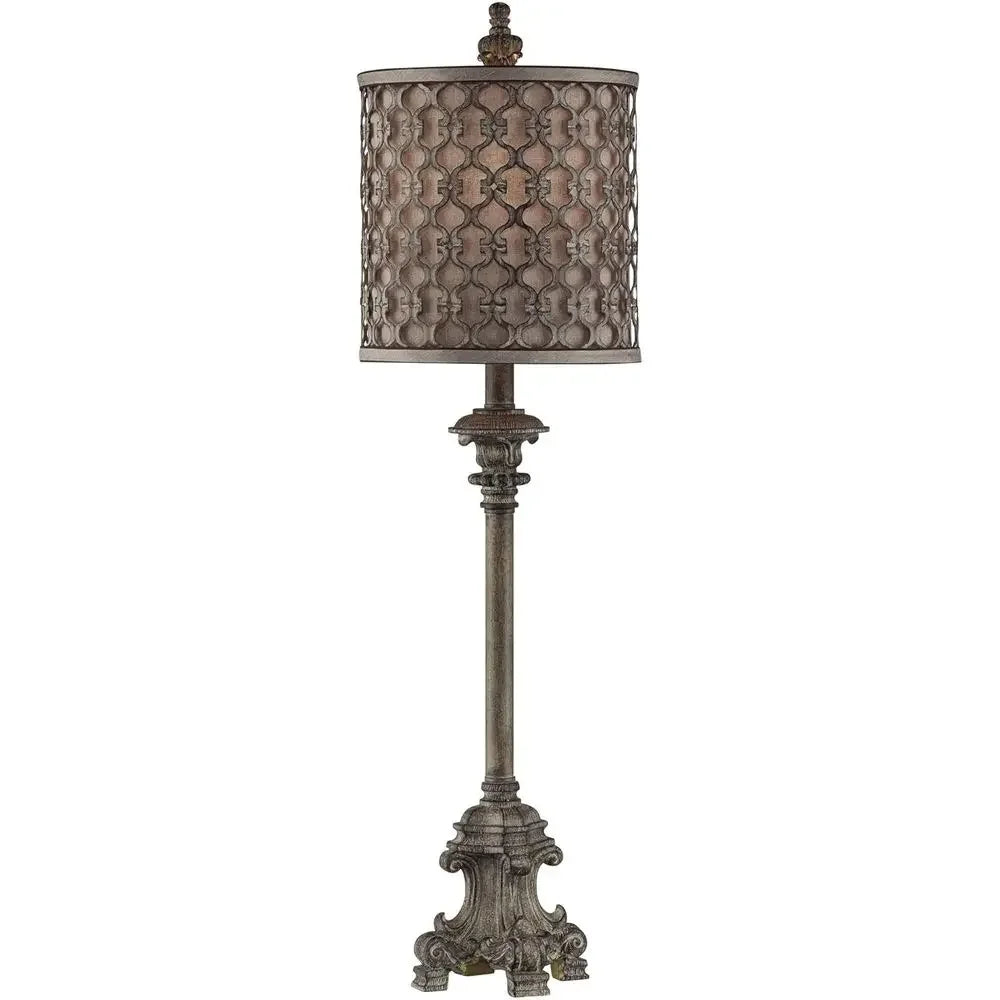 Traditional French Country Style Tall Skinny Table Lamp with Beige Cylinder Shade for Living Room, Home Entryway, and Dining Are