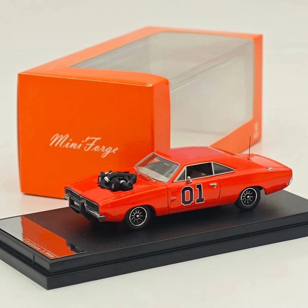 Mini Forge 1:64 For 1969 Charger General Lee Exposed Blown V8 Diecast Model Car Limited Edition Rare Collection Miniature Gifts