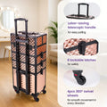 Rolling Makeup Train Case 4 in 1 Cosmetology Case on Wheels, Large Storage Cosmetic Trolley with Key Lock, Professional Makeup Travel Organizer for Salon Barber Nail Tech, Black