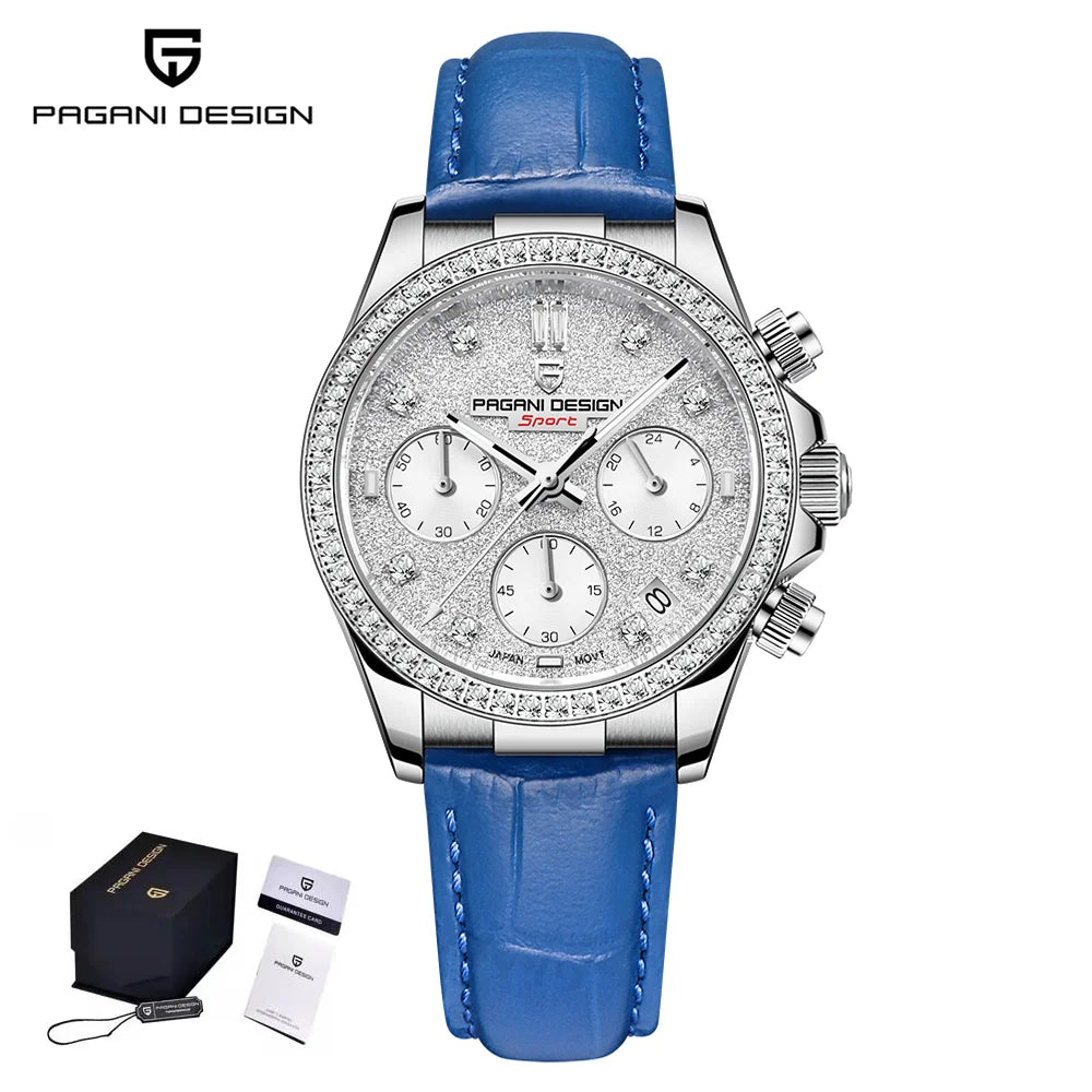 PAGANI DESIGN Women's Chronograph Quartz Watch Rose Gold Luxury Sapphire Stainless Steel Sport Elegant Women's Watch+Gift Box