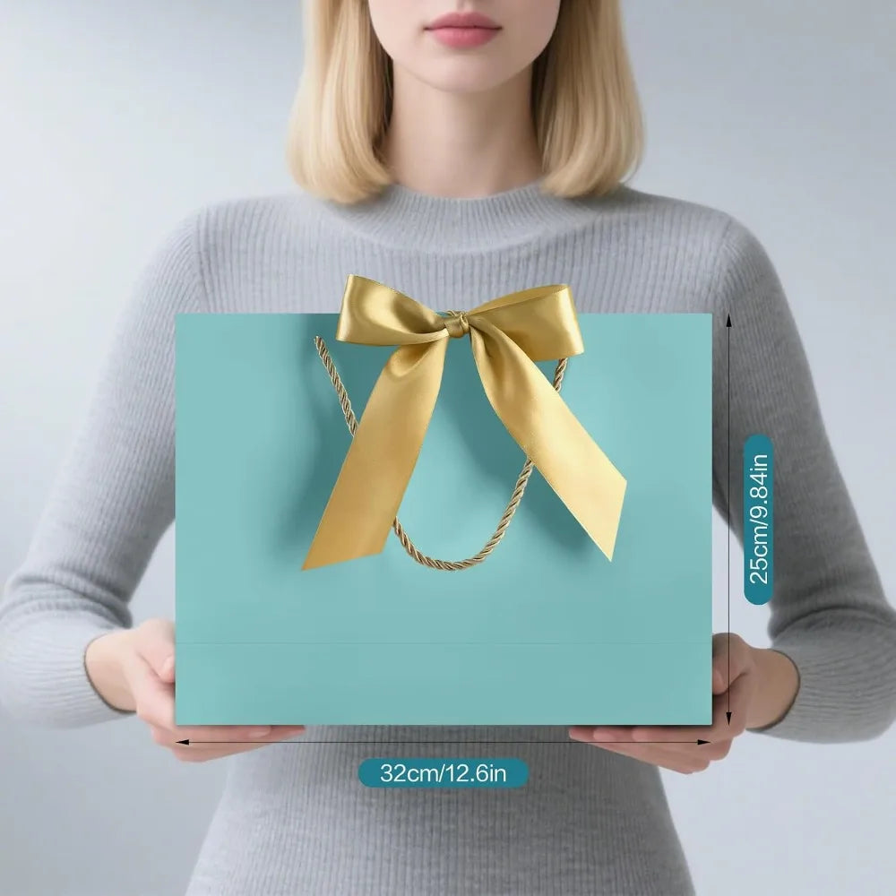 Medium Gift Bags with Handles 13 Inch Gift Bags for Presents with 2 Tissue Paper and 1 Card for Graduation Baby Shower Wedding Birthday Party Fathers Day Mothers Day Baby Blue