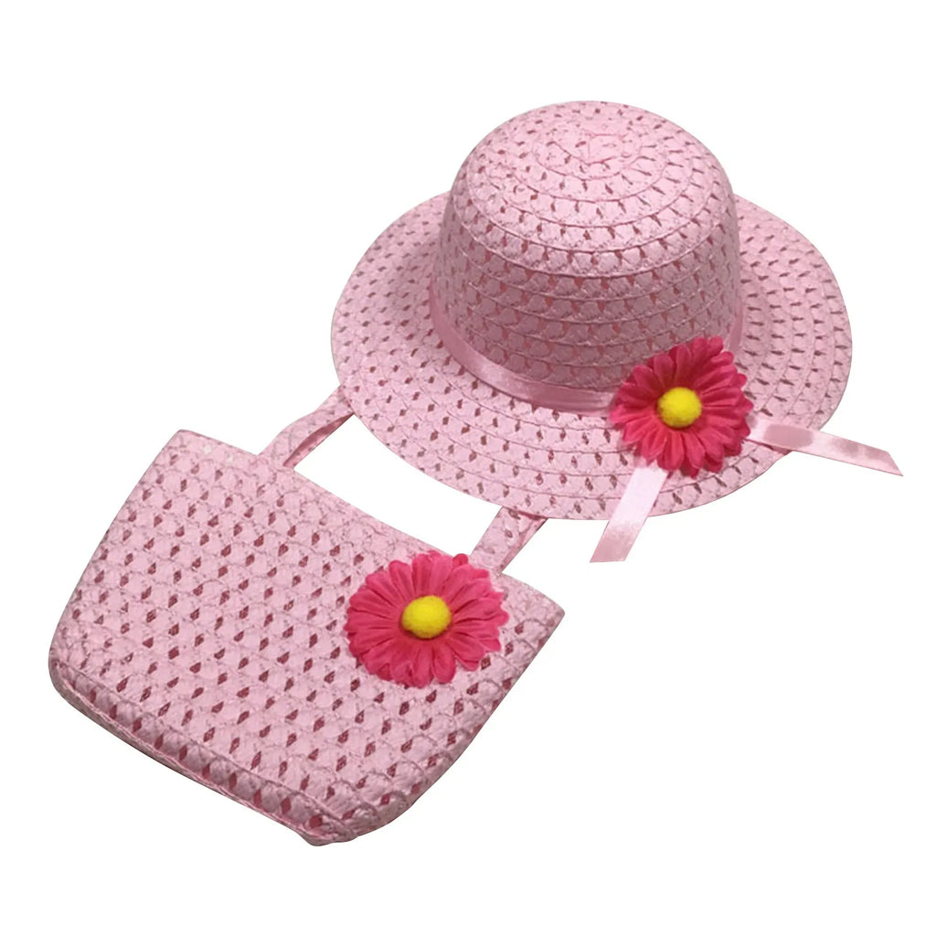 Fashionable Girl's Straw Hat Kids Sun-Protective Princess Hat Children Summer Sunscreen Hat With Portable Storage Bag