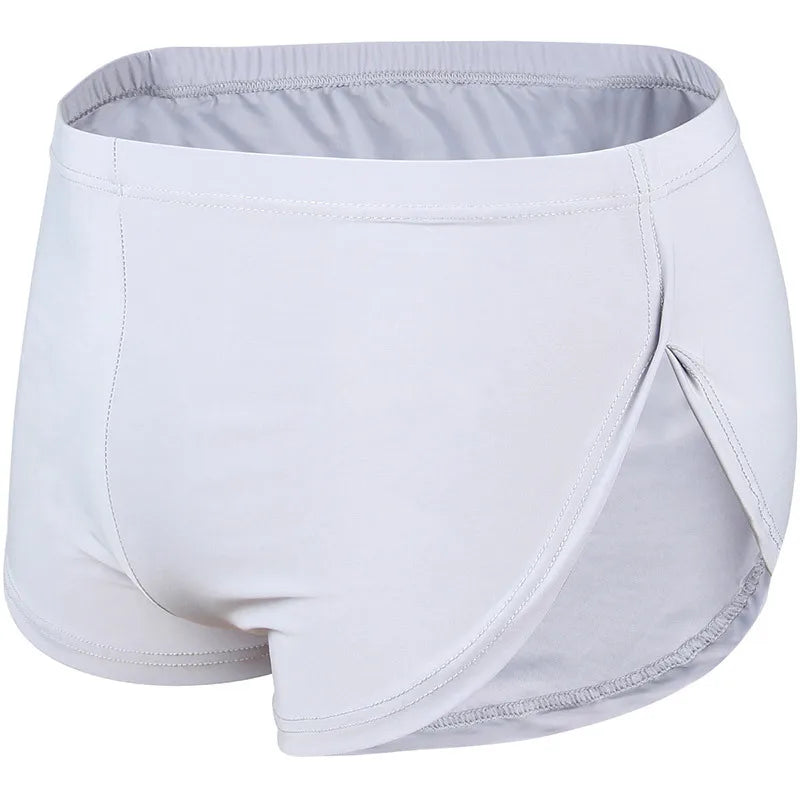 Men's Aro Pants Elasticity Ice Silk Cool Feel Quick Dry Oose Comfy Sports Boxer Shorts Side Fork Mid-waist Casual Home Sleepwear